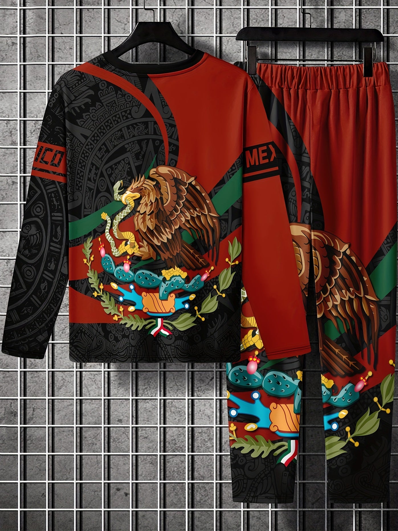 Mexico Eagle Print Men's Sweatshirt & Sweatpants Set