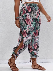  Boho Pants Women's Plus Tropical Print Elastic High Rise Trousers