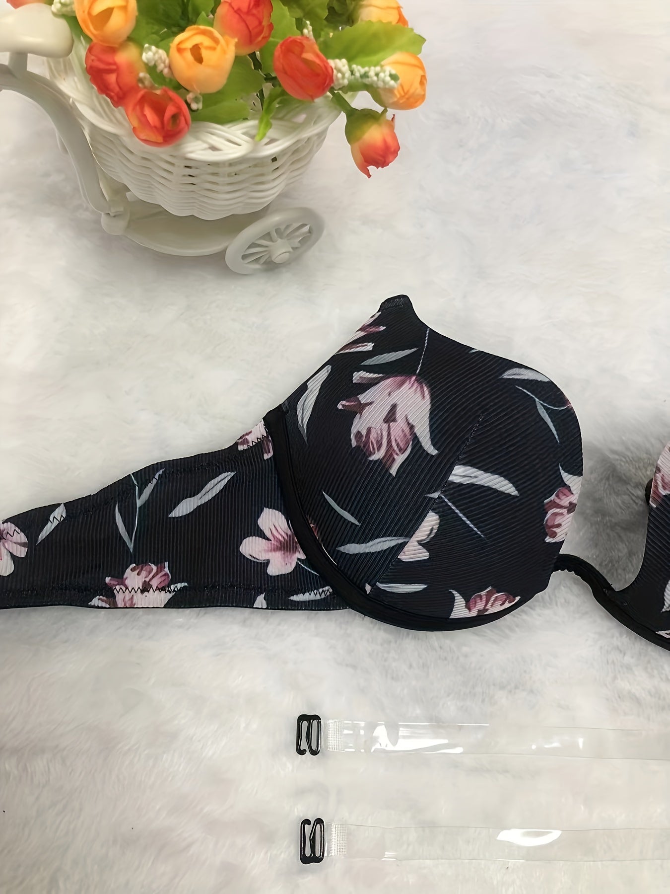 Floral Print Scoop Push Up Bra