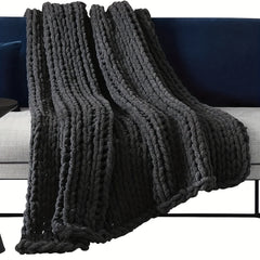 Chunky Knit Blanket Throw Chenille Yarn Cozy Thick Cable Knitted Blanket