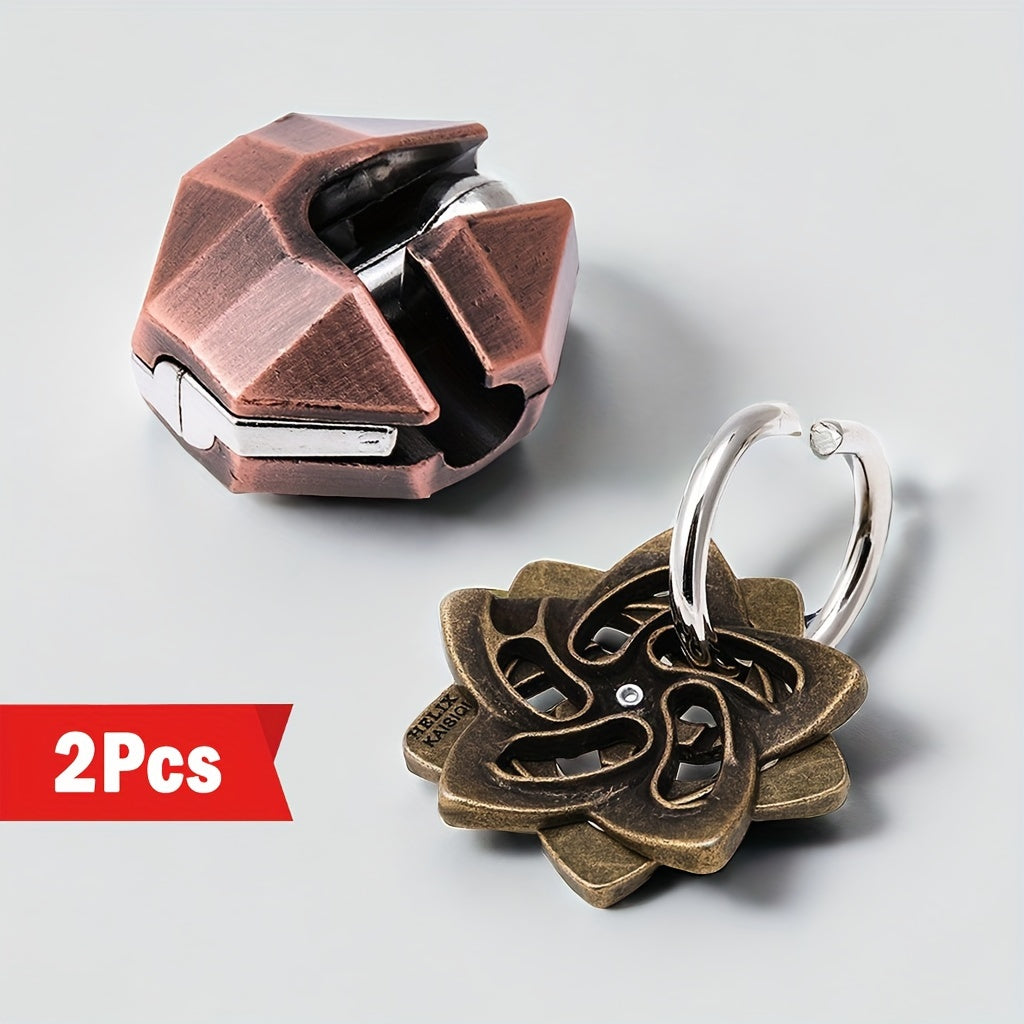 2pcs Classic Metal Puzzle Keychains 3D Brain Teaser High Intelligence Gift