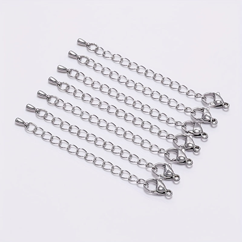 10pcs Stainless Steel Lobster Clasp Tail Chain Set for DIY Necklace Bracelet