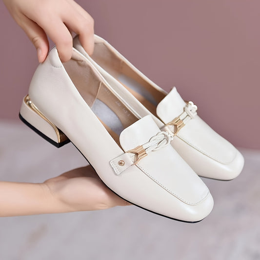 Metal Decor Loafers Block Heeled Shoes