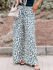  Leopard Print Elastic High Rise Wide Leg Trousers
