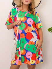 Women's Plus Floral Print Short Sleeve Stretch Dress