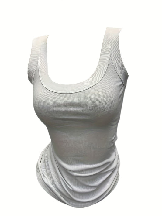 Ribbed Tank Top Scoop Neck Sleeveless Casual Summer Top