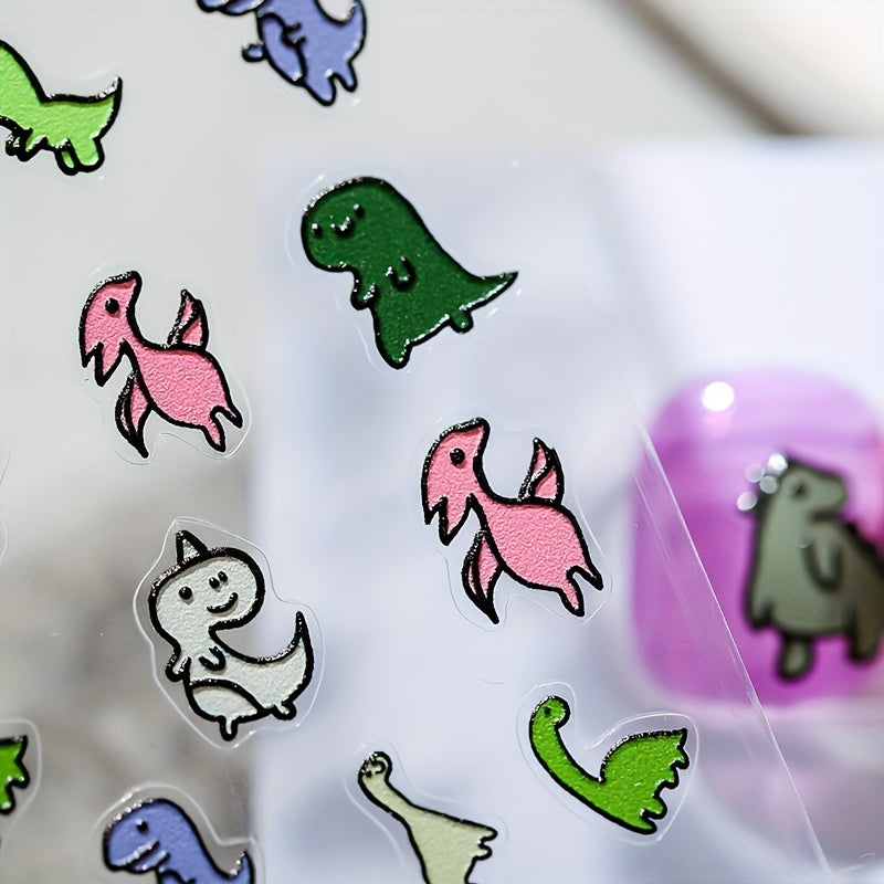 Dinosaur Art Holo Nail Stickers 5D Engraved Decals