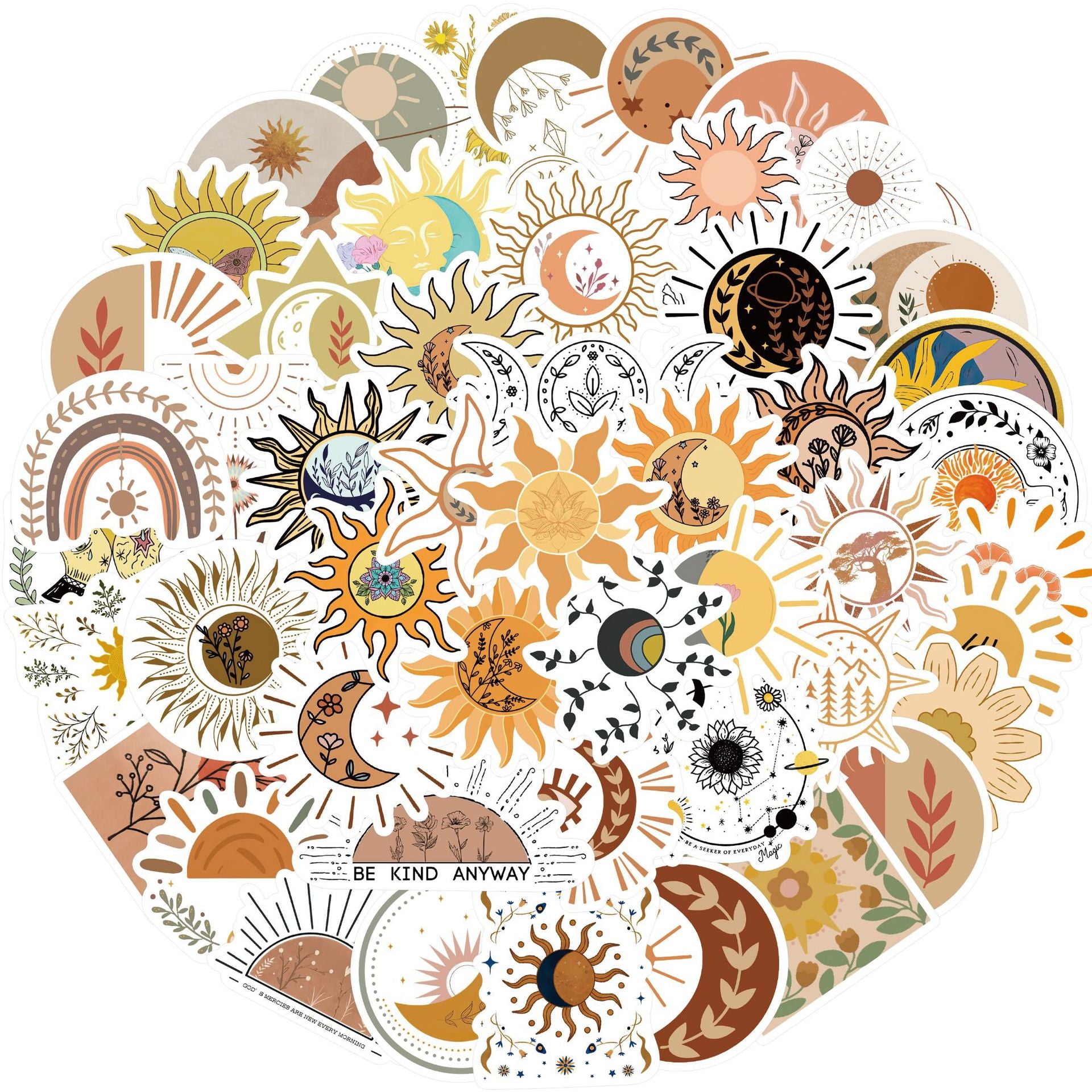 Bright Sun & Flower Doodle Stickers for Decorating Luggage Guitars Notebooks