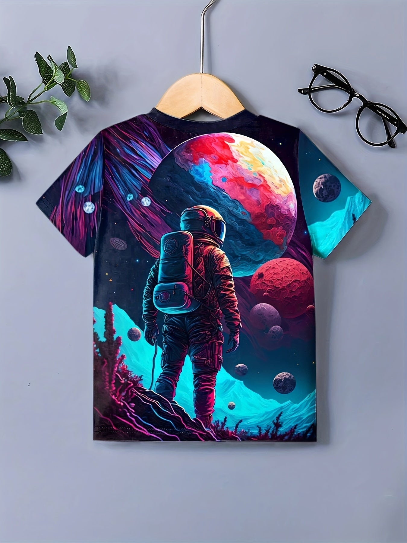Boys Astronaut 3D Print T-shirt Short Sleeve Top Kids Summer Clothes