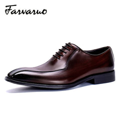 FARWARWO Leather Square Toe Oxford Shoes for Men