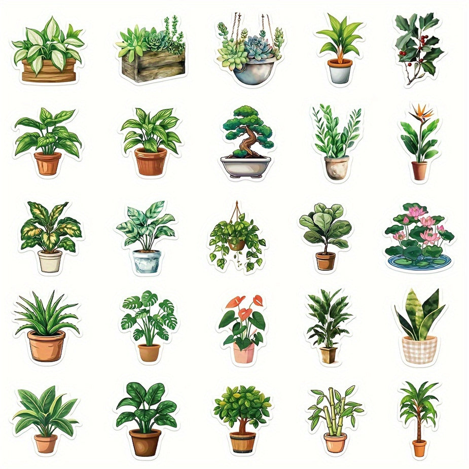 50pcs Green Plants & Flowers Vinyl Stickers Nature Themed Self Adhesive Decals