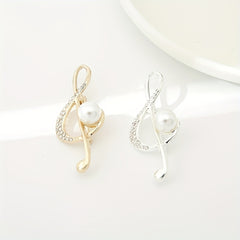 Musical Note Brooch Pearl Rhinestone Pin Scarf Dress Clothes Decor