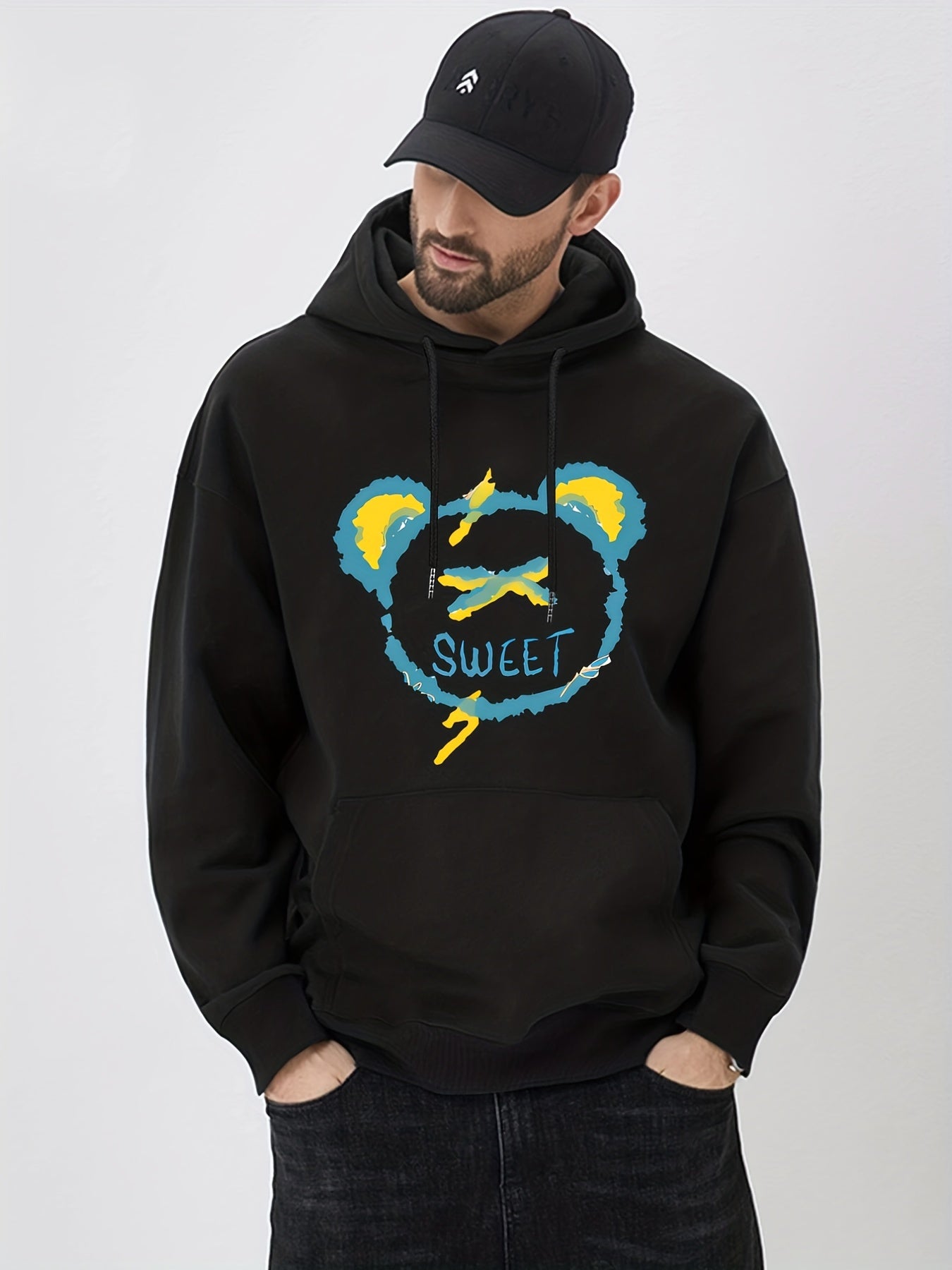 Cartoon Bear & Sweet Print Hoodie Hoodies For Men