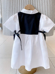 Girls' Colorblock Lace Up Collared Shirt Dress