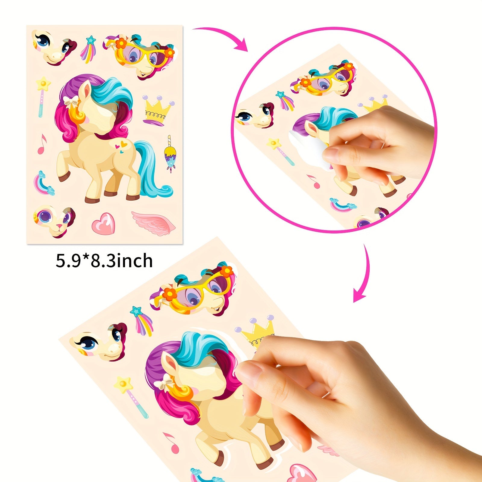 Cartoon Pony Puzzle Stickers Set DIY Creative Interchangeable Face Decals