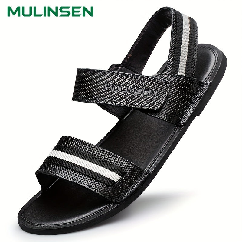 Men's Leather Flat Strap Sandals Soft Sole Beach Sandals