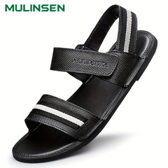 Men's Leather Flat Strap Sandals Soft Sole Beach Sandals