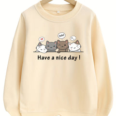 Kid Girls Kitty Graphic Crew Neck Sweatshirt Top Girl Long Sleeve Pullovers