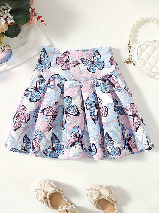 Girls Casual Butterfly High Waist Pleated Skirt - All Seasons