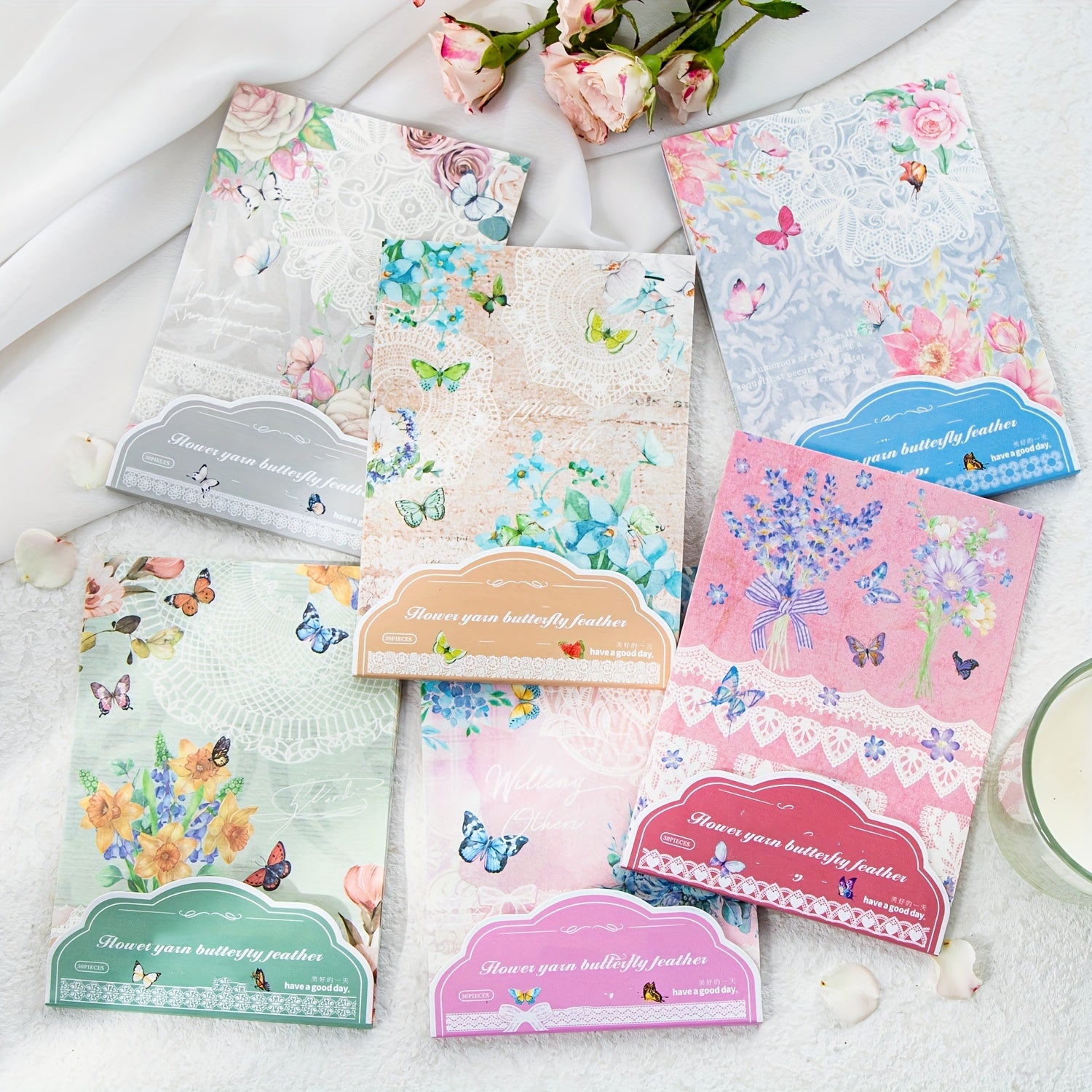 30pcs Vintage Flower Butterfly Paper Retro Lace Journal Collage Background
