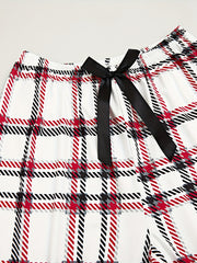 Plaid Print 3-Piece Sleep Set: Cami Top, Bow Shorts, Lounge Pants