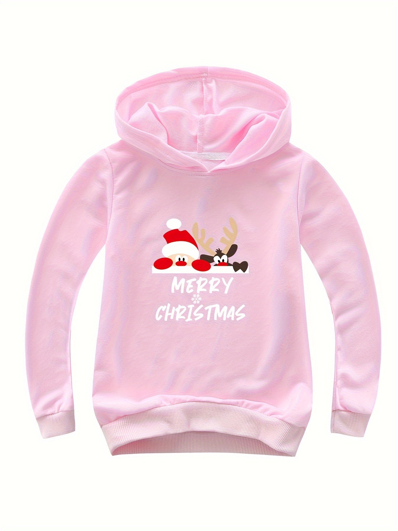 Reindeer Print Hoodie Casual Sweatshirt Girls Christmas