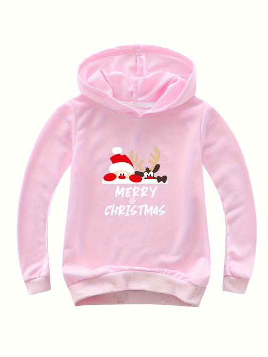 Reindeer Print Hoodie Casual Sweatshirt Girls Christmas