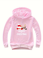 Reindeer Print Hoodie Casual Sweatshirt Girls Christmas