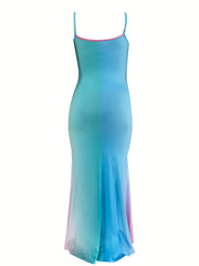  Ombre Print Slit Cami Maxi Dress Women's Plus Medium Stretch Sundress