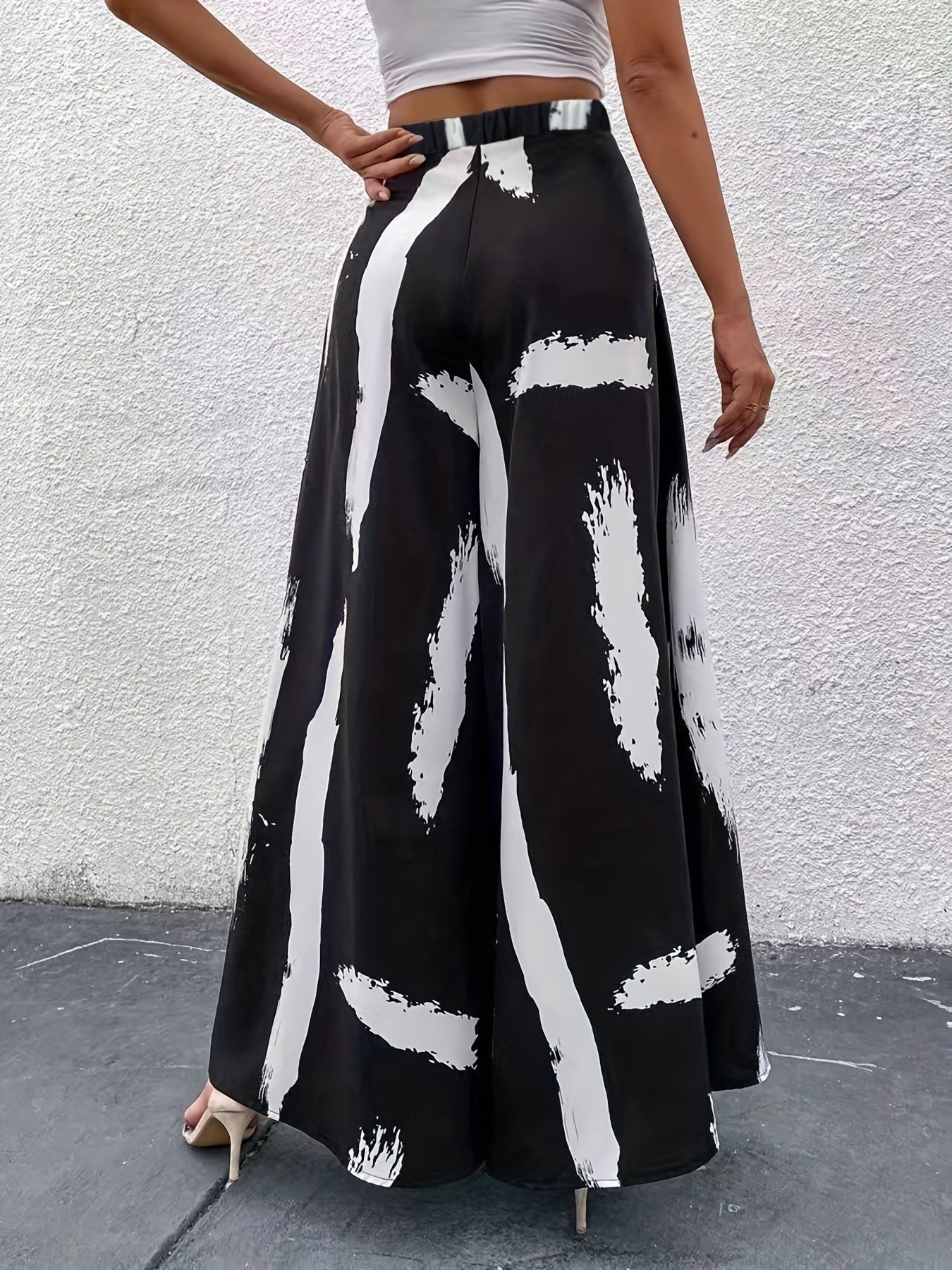  Colorblock Brush Print High Rise Wide Leg Pants