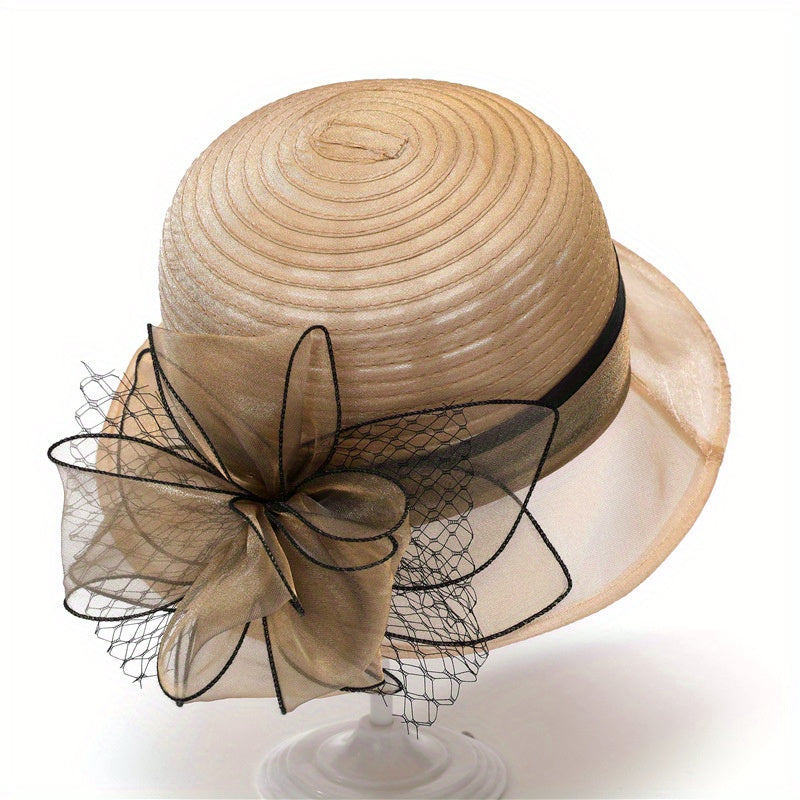 French Style Organza Bucket Hat Flower Decor Stitching Thin Basin Hat