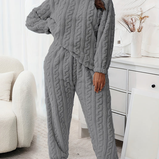  Flannelette Loungewear Set Crew Neck Top & Joggers Pajamas