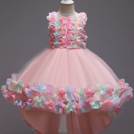 Girls Mesh Flower Princess Dress Party Performance