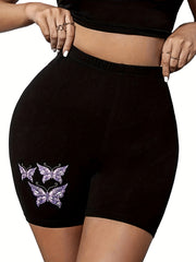 Butterfly Print Elastic Waist Leggings for Women