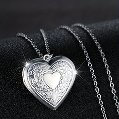 Silvery Heart Locket Necklace for Women Customizable Photo Pendant