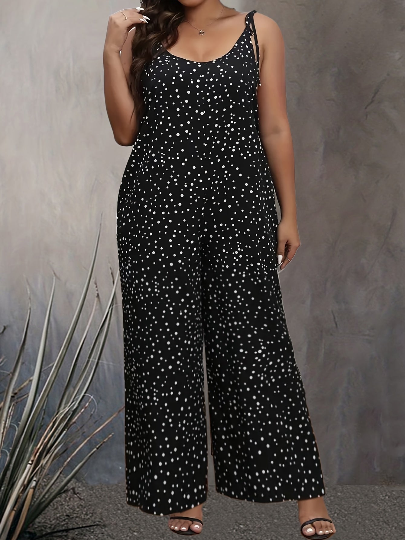 Plus Dot Print Wide Leg Cami Jumpsuit