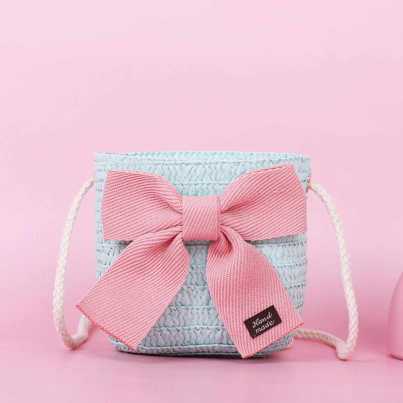 Children Straw Woven Handbags Small Purse Wallet Mini Shoulder Bags