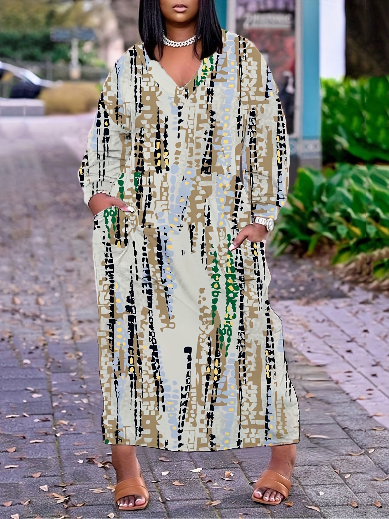  Tie Dye V-Neck Maxi Dress with Pockets