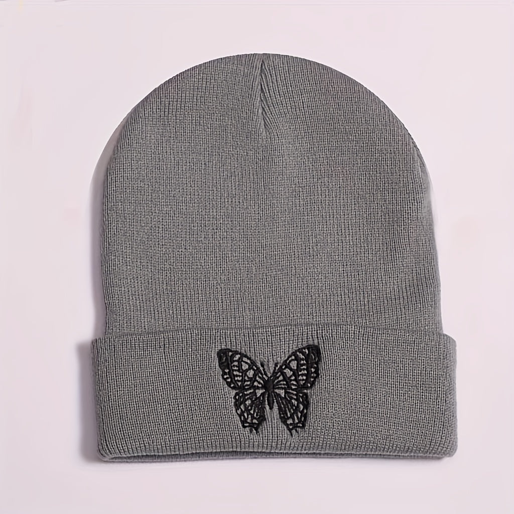 Butterfly Embroidery Knitted Hat Ski Outdoor Warm Hat