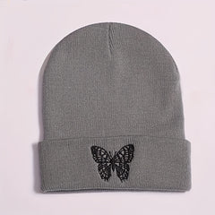 Butterfly Embroidery Knitted Hat Ski Outdoor Warm Hat