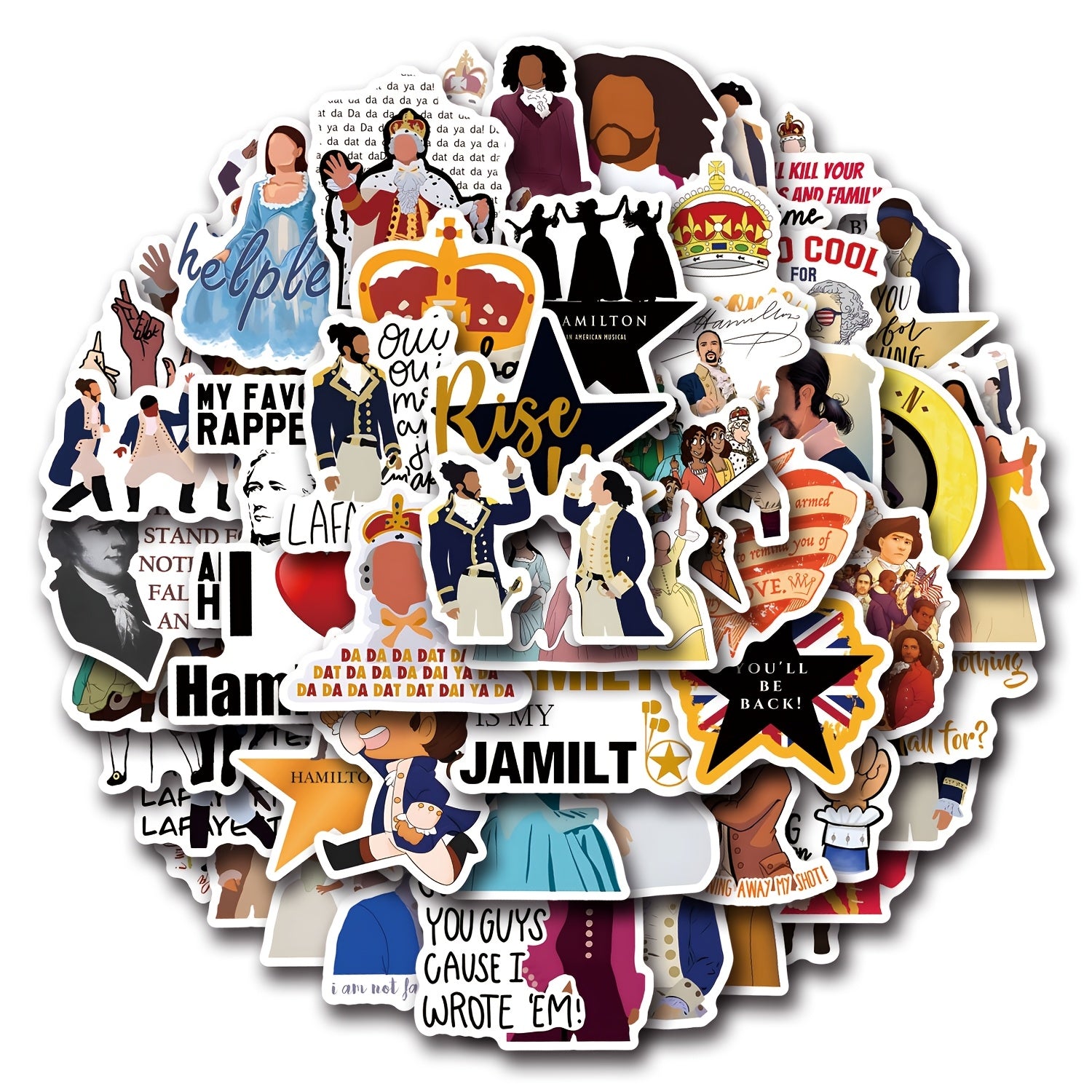 55pcs Hamilton Themed Vinyl Stickers Set - Historical & Pop Culture Decals