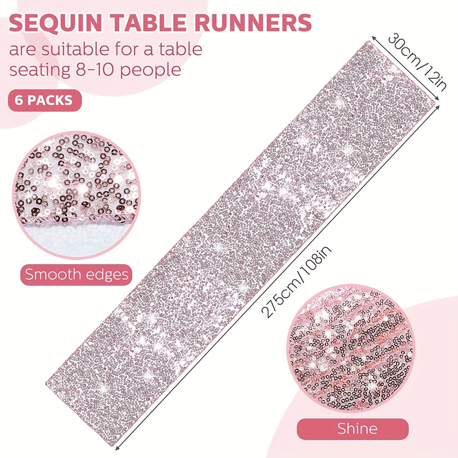 Rose Gold Sequin Table Runner for Party Decorations