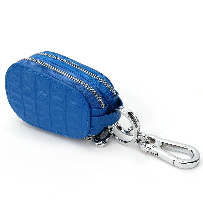 Genuine Leather Key Wallet Zipper Key Case Bag Holder Organizer