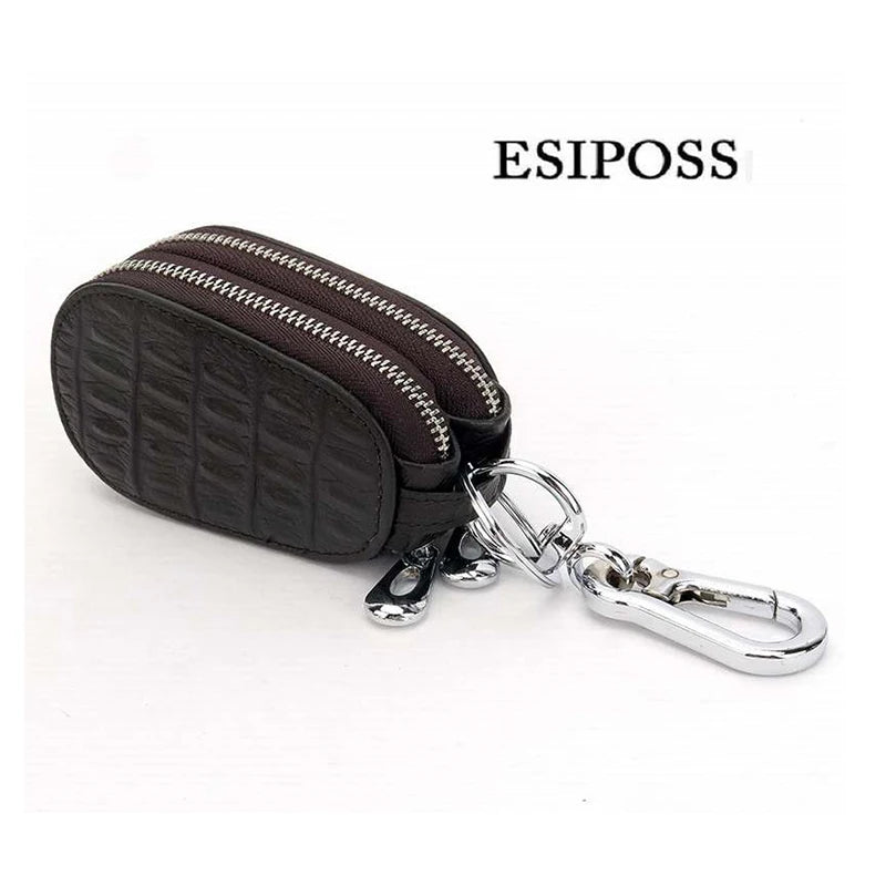 Genuine Leather Key Wallet Zipper Key Case Bag Holder Organizer