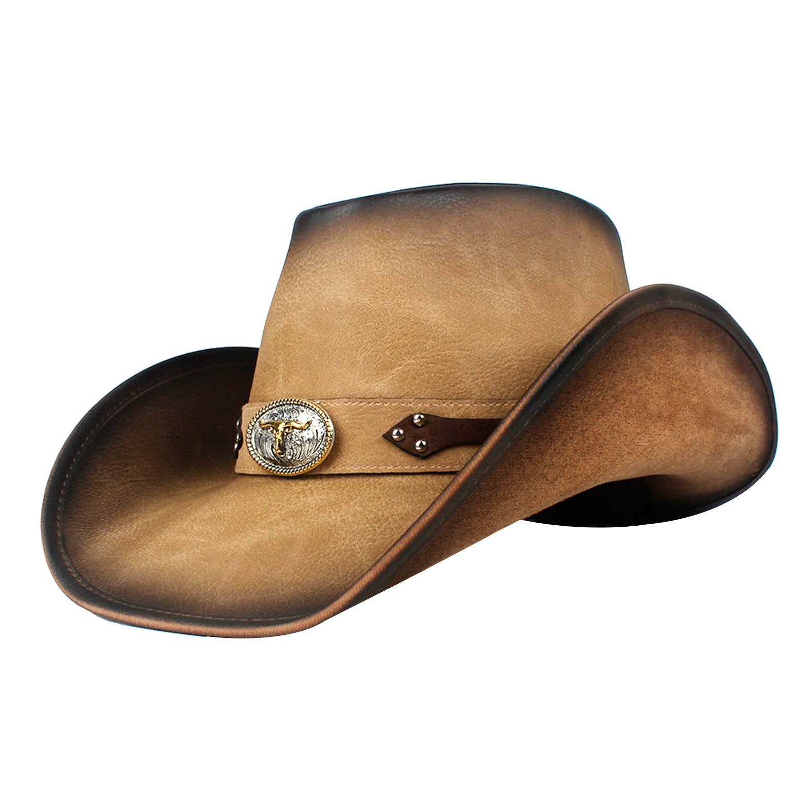 MUMUWU Leather Cowboy Hat Outdoor Wide Brim Cowgirl Hat Light Brown Khaki