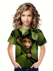 3D Monkey Graphic Short Sleeve T-Shirt for Kids - Summer Sports Clothes