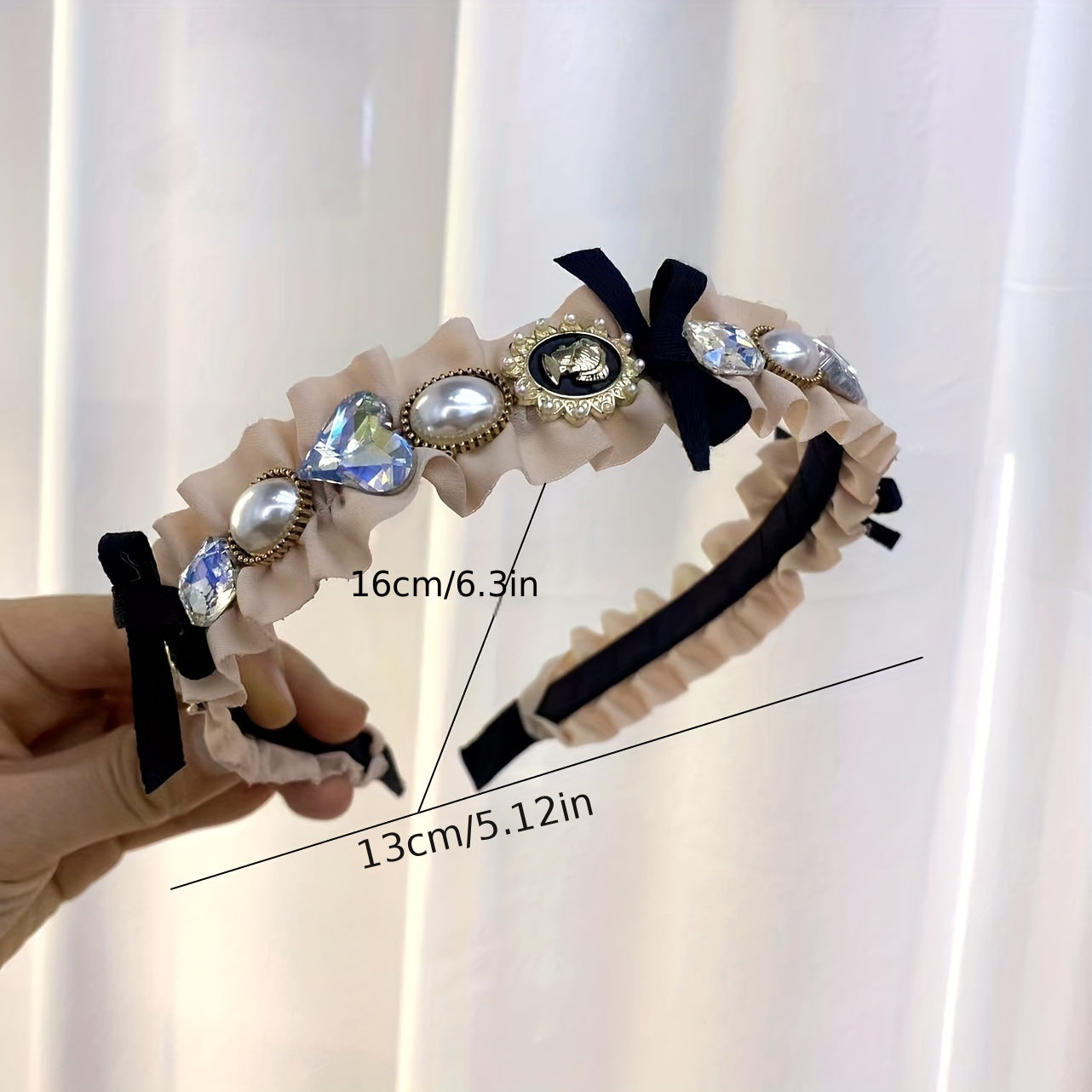 Vintage Faux Pearl Crystal Headband Crinkle Head Hoop Hair Accessories
