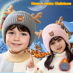 Christmas Antlers Cartoon Knitted Hat Ear Protection Beanie for Boys and Girls