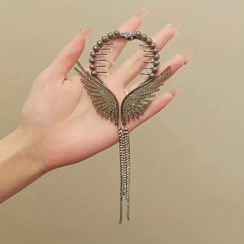 Angel Wings Tassel Rhinestone Hairpin For Women Girls Wedding