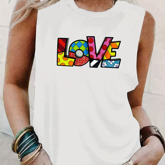 Colorful Letter Print Crew Neck Tank Top for Summer